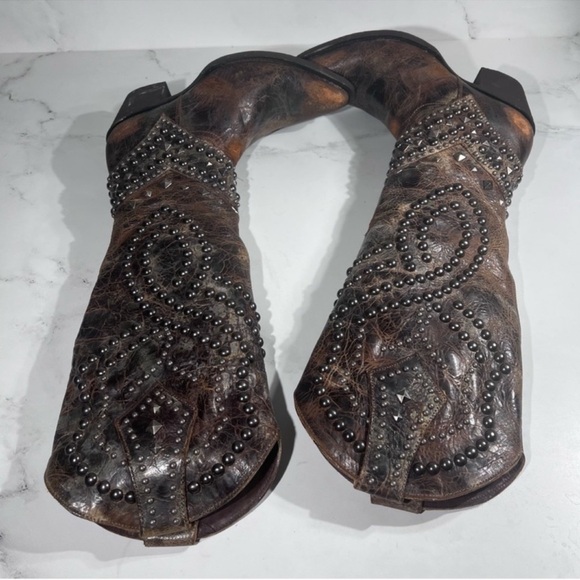 Old Gringo Belinda 18” Studded Distressed Tan Leather Cowboy Western Boots - Picture 8 of 10